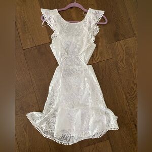 Selfie Leslie Jackie Pinafore Floral Mesh Dress White